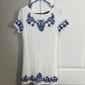 White Dress with Blue Embroidery